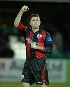 28 October 2013; David O'Sullivan, Longford Town, celebrates at the end of the game. Airtricity League Promotion / Relegation Play-Off Final 1st Leg, Bray Wanderers v Longford Town, Carlisle Grounds, Bray, Co. Wicklow.  Picture credit: David Maher / SPORTSFILE
