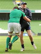 29 October 2013; Ireland head coach Joe Schmidt is tackled by James Coughlan during an Ireland Open Training Session ahead of their Guinness Series International game against Samoa, on Saturday 9 November. Aviva Stadium, Lansdowne Road, Dublin. Picture credit: Stephen McCarthy / SPORTSFILE
