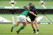29 October 2013; Ireland head coach Joe Schmidt is tackled by Jack McGrath during an Ireland Open Training Session ahead of their Guinness Series International game against Samoa, on Saturday 9 November. Aviva Stadium, Lansdowne Road, Dublin. Picture credit: Stephen McCarthy / SPORTSFILE