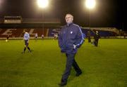 4 November 2004; Newly appointed Dublin City manager Dermot Keely makes his way to the dugout for the start of the match. eircom League, Premier Division, Dublin City v Drogheda United, Tolka Park, Dublin. Picture credit; Brian Lawless / SPORTSFILE