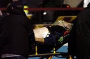 5 November 2004; Former Shamrock Rovers goalkeeper Pat Dunne is carried by stretcher by medical staff to an ambulance before the start of the game. eircom league, Premier Division, Shamrock Rovers v Bohemians, Tolka Park, Dublin. Picture credit; David Maher / SPORTSFILE