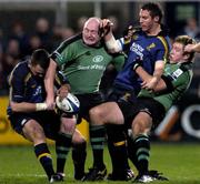 5 November 2004; Niall Ronan, left, Leinster, supported by team-mate Christian Warner in action against Bernard Jackman and Michael Swift, right, Connacht. Celtic League 2004-2005, Leinster v Connacht, Donnybrook, Dublin. Picture credit; Brian Lawless / SPORTSFILE