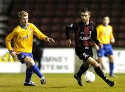 6 November 2004; Sean Dillon, Longford Town, in action against Glen Fitzpatrick, Shelbourne. eircom league, Premier Division, Longford Town v Shelbourne, Flancare Park, Longford. Picture credit; David Maher / SPORTSFILE