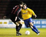 6 November 2004; Ollie Cahill, Shelbourne, in action against Sean Dillon, Longford Town. eircom league, Premier Division, Longford Town v Shelbourne, Flancare Park, Longford. Picture credit; David Maher / SPORTSFILE