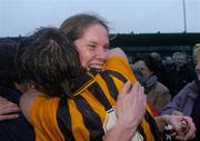 7 November 2004; Margaret Kavanagh, right, St. Lachtains Freshford, celebrates with team-mate Aoife Fitzpatrick after victory in the final. All-Ireland Senior Camogie Club Final, Granagh-Ballingarry v St. Lachtains Freshford, Parnell Park, Dublin. Picture credit; Brian Lawless / SPORTSFILE