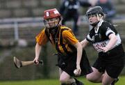 7 November 2004; Gillian Dillon Maher, St. Lachtains Freshford, in action against Fiona Morrisey, Granagh-Ballingarry. All-Ireland Senior Camogie Club Final, Granagh-Ballingarry v St. Lachtains Freshford, Parnell Park, Dublin. Picture credit; Brian Lawless / SPORTSFILE