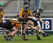 7 November 2004; Aoife Sheehan, Granagh-Ballingarry, in action against Daniella Minogue, centre, and Aine Connery, St. Lachtains Freshford. All-Ireland Senior Camogie Club Final, Granagh-Ballingarry v St. Lachtains Freshford, Parnell Park, Dublin. Picture credit; Brian Lawless / SPORTSFILE