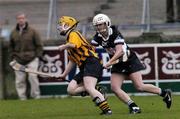 7 November 2004; Mairead Costelloe, St. Lachtains Freshford, in action against Jean Cullinane, Granagh-Ballingarry. All-Ireland Senior Camogie Club Final, Granagh-Ballingarry v St. Lachtains Freshford, Parnell Park, Dublin. Picture credit; Brian Lawless / SPORTSFILE