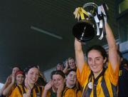 7 November 2004; St. Lachtains Freshford captain Imelda Kennedy lifts the cup after victory in the final. All-Ireland Senior Camogie Club Final, Granagh-Ballingarry v St. Lachtains Freshford, Parnell Park, Dublin. Picture credit; Brian Lawless / SPORTSFILE