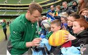 29 October 2013; Ireland's Tommy Bowe signs autographs following an Ireland Open Training Session ahead of their Guinness Series International game against Samoa, on Saturday 9 November. Aviva Stadium, Lansdowne Road, Dublin. Picture credit: Stephen McCarthy / SPORTSFILE