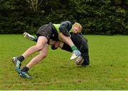 30 October 2013; Michael Wafer tackles Cameron Reynolds at a Leinster School of Excellence. Leinster School of Excellence on Tour in Gorey RFC, Co. Wexford. Picture credit: Matt Browne / SPORTSFILE