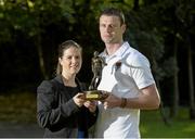 31 October 2013; Ciaran Kilduff, Cork City, is presented with the Airtricity / SWAI Player of the Month Award for October 2013 by Jillian Saunders, from Airtricity. Merrion Square, Dublin. Picture credit: Pat Murphy / SPORTSFILE