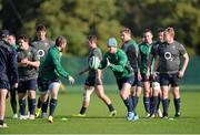 31 October 2013; Ireland's Jonathan Sexton takes a pass from team-mate Gordon D'Arcy during squad training ahead of their Guinness Series International game against Samoa on Saturday the 9th of November. Ireland Rugby Squad Training, Carton House, Maynooth, Co. Kildare. Picture credit: Matt Browne / SPORTSFILE