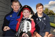 31 October 2013; Participant Keir Gordon with Leinster players Leo Cullen, left, and Brendan Macken at a Leinster School of Excellence on tour in Blackrock College, Blackrock, Dublin. Picture credit: Ramsey Cardy / SPORTSFILE