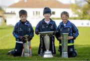 31 October 2013; Participants Tom McManus, left, Oisin Daly, centre, and Fionn Fiel at a Leinster School of Excellence on tour in Blackrock College, Blackrock, Dublin. Picture credit: Ramsey Cardy / SPORTSFILE