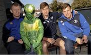 31 October 2013; Winner of the fancy dress competition Christian Naughton with Leinster's Leo Cullen, left, Brendan Macken, second from right, and Jordi Murphy at a Leinster School of Excellence on tour in Blackrock College, Blackrock, Co. Dublin. Picture credit: Ramsey Cardy / SPORTSFILE