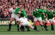 15 February 1997; Eric Miller, Ireland, in action against Richard Hill, England. Five Nations Rugby Championship, Ireland v England, Lansdowne Road, Dublin. Picture credit: David Maher / SPORTSFILE