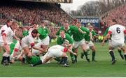 15 February 1997; Niall Hogan Ireland in action against England. Five Nations Rugby Championship, Ireland v England, Lansdowne Road, Dublin. Picture credit: Brendan Moran / SPORTSFILE