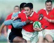 27 September 1997; Brian O'Meara, Munster, is tackled by Nigel Walker, Cardiff. European Rugby Cup, Munster v Cardiff, Thomond Park, Limerick. Picture credit: Brendan Moran / SPORTSFILE