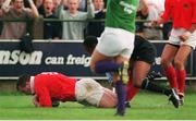 27 September 1997; Anthony Foley, Munster, touches down to score a try against Cardiff. European Rugby Cup, Munster v Cardiff, Thomond Park, Limerick. Picture credit: Brendan Moran / SPORTSFILE