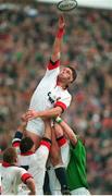 15 February 1997; England's Simon Shaw wins possession in the line-out. Five Nations Rugby Championship, Ireland v England, Lansdowne Road, Dublin. Picture credit: David Maher / SPORTSFILE