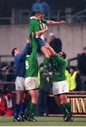 4 January 1997; Ireland's David Corkery wins possession in the line-out against Italy. Ireland v Italy, Friendly Rugby International, Lansdowne Road, Dublin. Picture Credit: Brendan Moran / SPORTSFILE