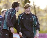 9 November 2004; Brian O'Driscoll shares a joke with team-mate Shane Horgan, left, during Ireland rugby squad training. Terenure Rugby Club, Dublin. Picture credit; Matt Browne / SPORTSFILE