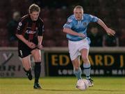 9 November 2004; Peter Hynes, Dublin City, in action against Stephen Paisley, Longford Town. eircom league, Premier Division, Longford Town v Dublin City, Flancare Park, Longford. Picture credit; David Maher / SPORTSFILE