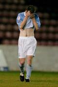 9 November 2004; A dejected Dean Brennan, Dublin City, after defeat to Longford Town. eircom league, Premier Division, Longford Town v Dublin City, Flancare Park, Longford. Picture credit; David Maher / SPORTSFILE