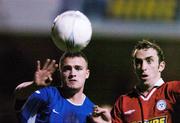 12 November 2004; Kenny Coleman, Waterford United, in action against Ollie Cahill, Shelbourne. eircom league, Premier Division, Shelbourne v Waterford United, Tolka Park, Dublin. Picture credit; David Maher / SPORTSFILE