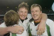 13 November 2004; Ireland's Brian O'Driscoll, left, Malcolm O'Kelly and Eric Miller celebrate after the final whistle. Rugby International, Ireland v South Africa, Lansdowne Road, Dublin. Picture credit; Matt Browne / SPORTSFILE