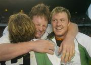 13 November 2004; Ireland's Brian O'Driscoll,left, Malcolm O'Kelly,centre, and Eric Miller celebrate after the final whistle. Rugby International, Ireland v South Africa, Lansdowne Road, Dublin. Picture credit; Matt Browne / SPORTSFILE