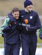 15 November 2004; John O'Shea, right, Republic of Ireland, in jovial mood with team-mate Graham Barrett during squad training. Malahide FC, Malahide, Co. Dublin. Picture credit; David Maher / SPORTSFILE
