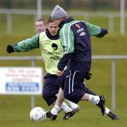 15 November 2004; Damien Duff, Republic of Ireland, in action against team-mate Graham Barrett during squad training. Malahide FC, Malahide, Co. Dublin. Picture credit; David Maher / SPORTSFILE