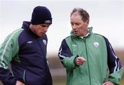 15 November 2004; Brian Kerr, Republic of Ireland manager, in conversation with Steve Finnan during squad training. Malahide FC, Malahide, Co. Dublin. Picture credit; David Maher / SPORTSFILE