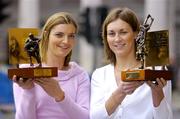 15 November 2004; Galway's Annette Clarke, left, and Tipperary's Una O'Dwyer, who were presented with the Vodafone Players of the Month awards in football and camogie for October respectively at a luncheon in Dublin. Westin Hotel, Dublin. Picture credit; Brendan Moran / SPORTSFILE