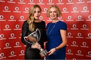 2 November 2013; Aileen Reid, left, is presented with her Vodafone Athlete of the Year award at the Triathlon Ireland Awards Dinner in the Aviva Stadium on Saturday night by Anne O’Leary, CEO of Vodafone Ireland. Triathlon Ireland Awards Dinner 2013, sponsored by Vodafone, Aviva Stadium, Lansdowne Road, Dublin. Photo by Sportsfile
