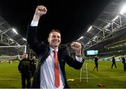 3 November 2013; Sligo Rovers manager Ian Baraclough celebrates after the game. FAI Ford Cup Final, Drogheda United v Sligo Rovers, Aviva Stadium, Lansdowne Road, Dublin. Picture credit: David Maher / SPORTSFILE