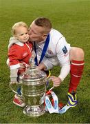 3 November 2013; Danny North, Sligo Rovers, with his daughter Mia-Grace, celebrates with the FAI Ford Cup after the game. FAI Ford Cup Final, Drogheda United v Sligo Rovers, Aviva Stadium, Lansdowne Road, Dublin. Picture credit: Brendan Moran / SPORTSFILE