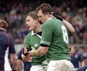 20 November 2004; Eric Miller (8), Ireland, is congratulated by Brian O'Driscoll after his try against the USA. Rugby International, Ireland v USA, Lansdowne Road, Dublin. Picture credit; Matt Browne / SPORTSFILE
