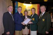 19 November 2004; Barbara Taylor, Lady Captain, and Jim Lamont, right, President, Holywood Golf Club, who were presented with the AIB Ulster Junior Golf Award by Albert Lee, left, President, GUI, Ita  Butler, centre, President, ILGU, and Billy Andrews, General Manager, AIB, at the 2004 AIB Golf Club of the Year Awards. AIB Bankcentre, Ballsbridge, Dublin. Picture credit; Ray McManus / SPORTSFILE