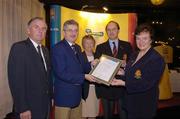 19 November 2004; Roisin O'Doherty, Lady Captain, right,  Frank Gleeson, Captain, Elm Park Golf Club, who were presented with the AIB Leinster Enviornment Award by Albert Lee, left, President, GUI, Ita  Butler, President, ILGU, and Billy Andrews, General Manager, AIB, at the 2004 AIB Golf Club of the Year Awards. AIB Bankcentre, Ballsbridge, Dublin. Picture credit; Ray McManus / SPORTSFILE