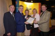 19 November 2004; Ann Horgan, Vice Lady Captain, and John McLennon, Vice Captain, Sutton Golf Club, who were presented with the AIB Leinster Club House Award by Albert Lee, left, President, GUI, Ita  Butler, centre, President, ILGU, and Billy Andrews, General Manager, AIB, at the 2004 AIB Golf Club of the Year Awards. AIB Bankcentre, Ballsbridge, Dublin. Picture credit; Ray McManus / SPORTSFILE