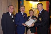 19 November 2004; Ger Breen, right, Cork Golf Club, who was presented with the AIB Munster Club House Award by Albert Lee, left, President, GUI, Billy Andrews, General Manager, AIB, and Ita  Butler, President, ILGU, at the 2004 AIB Golf Club of the Year Awards. AIB Bankcentre, Ballsbridge, Dublin. Picture credit; Ray McManus / SPORTSFILE