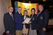19 November 2004; Janet Shorten, Lady Captain, and Tom Snoddon, right, Captain, Dunmurray Golf Club, who were presented with the AIB Ulster Club House Award by Albert Lee, left, President, GUI, Ita  Butler, centre,  President, ILGU, and Billy Andrews, General Manager, AIB, at the 2004 AIB Golf Club of the Year Awards. AIB Bankcentre, Ballsbridge, Dublin. Picture credit; Ray McManus / SPORTSFILE