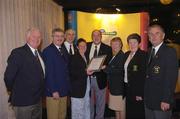 19 November 2004; Tommy Basquille, Chairman, Connacht Branch, Billy Andrews, General Manager, AIB, Brendan McCauley, President, Strandhill Golf Club, Ena Cahill,  Lady Captain,  Strandhill Golf Club, Christy Hennessy, Captain, Strandhill Golf Club,  Ita Butler, President, ILGU, Sella McGoldrick, Strandhill Golf Club and  Albert Lee, President, GUI at the 2004 AIB Golf Club of the Year Awards. AIB Bankcentre, Ballsbridge, Dublin. Picture credit; Ray McManus / SPORTSFILE