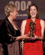 20 November 2004; Louise Keegan of Dublin receives her Ladies Football All-Star award from President of the Ladies Football Association Geraldine Giles at the O'Neills / TG4 Ladies Football All-Stars. Citywest, Dublin. Picture credit; Brendan Moran / SPORTSFILE