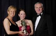 20 November 2004; Fiona Hudson of Dublin receives her Young Leinster Ladies Player of the Year award from An Taoiseach Bertie Ahern TD and President of the Ladies Football Association Geraldine Giles at the O'Neills / TG4 Ladies Football All-Stars. Citywest, Dublin. Picture credit; Brendan Moran / SPORTSFILE