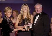 20 November 2004; Jackie Moran, Mayo, receives the Ladies Football All-Star award on behalf of team-mate Cora Staunton, from An Taoiseach Bertie Ahern T.D. and President of the Ladies Football Association Geraldine Giles at the O'Neills / TG4 Ladies Football All-Stars. Citywest, Dublin. Picture credit; Pat Murphy / SPORTSFILE
