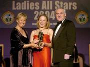 20 November 2004; Claire Egan of Mayo receives her Ladies Football All-Star award from An Taoiseach Bertie Ahern TD, and President of the Ladies Football Association Geraldine Giles at the O'Neills / TG4 Ladies Football All-Stars. Citywest, Dublin. Picture credit; Brendan Moran / SPORTSFILE